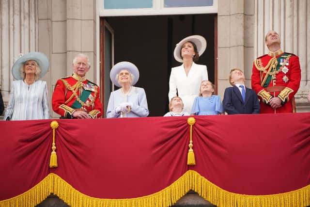 Harry and Meghan were missing from the balcony during the Trooping of the Colour parade in May 2022 (Pic:Getty)