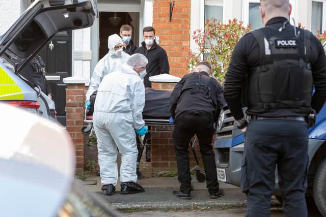 Forensic officers at a house in Moore Street in Kingsley, Northamptonshire (Photo: Anita Maric / SWNS)