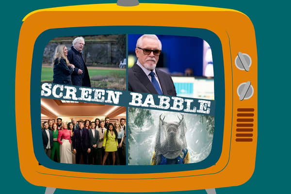 The orange Screen Babble television, featuring images from This England, Succession, Rise and Fall, and Yellowjackets (Credit: Sky/HBO/Channel 4/Paramount+/NationalWorld Graphics)
