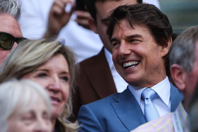 US actor Tom Cruise attends the men's singles final tennis match between Serbia's Novak Djokovic and Australia's Nick Kyrgios on the fourteenth day of the 2022 Wimbledon Championships at The All England Tennis Club in Wimbledon, southwest London, on July 10, 2022. Photo by ADRIAN DENNIS/AFP via Getty Images