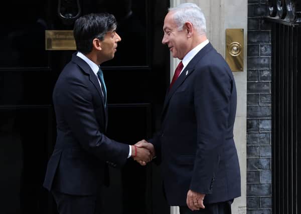 Rishi Sunak welcomed Israeli Prime Minister Benjamin Netanyahu to Number 10 amid protests aginst his domestic policy. (Credit: Getty Images)