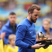 Harry Kane is given the England golden boot trophy