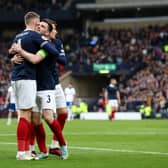 McTominay and Robertson celebrate McTominay’s second and Scotland’s third goal against Cyprus