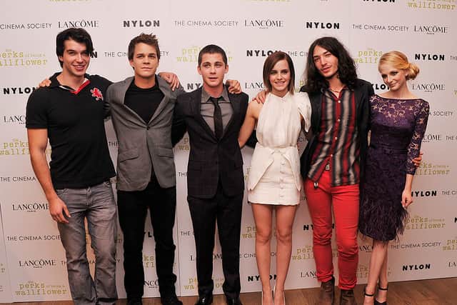 Actors Adam Higenbuch, Johnny Simmons, Logan Lerman, Emma Watson, Ezra Miller, and Erin Wilhelmi attend The Cinema Society special screening of "The Perks Of Being A Wall Flower" on September 13, 2012 in New York City. (Photo by Stephen Lovekin/Getty Images)