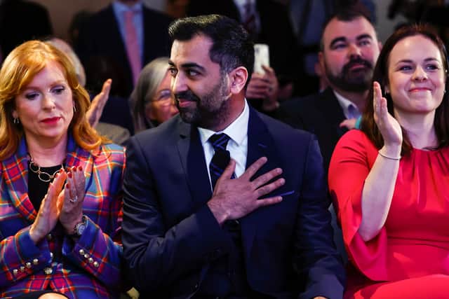 Scotland’s Health Minister Humza Yousaf reacts as he wins the election to become the next leader of SNP. Credit: Getty Images