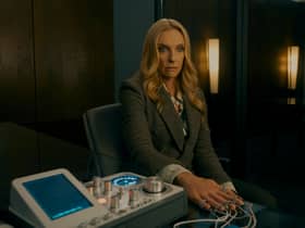 Toni Collette as Margot Cleary-Lopez in The Power, taking a lie detector test (Credit: Katie Yu/Prime Video)