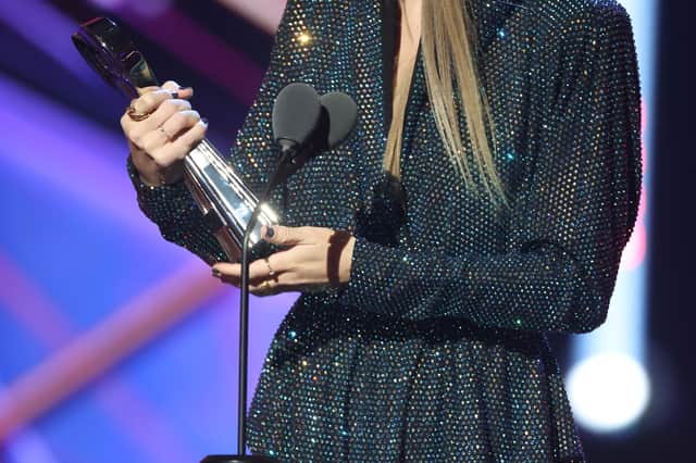 HOLLYWOOD, CALIFORNIA - MARCH 27: Honoree Taylor Swift accepts the iHeartRadio Innovator Award onstage during the 2023 iHeartRadio Music Awards at Dolby Theatre on March 27, 2023 in Hollywood, California. (Photo by Monica Schipper/Getty Images)