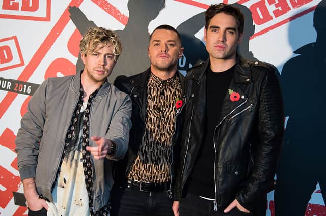 (L-R) James Bourne, Matt Willis and Charlie Simpson of ‘Busted’ announce their 2016 Arena Tour at Soho Hotel on November 10, 2015 in London, England.  (Photo by Ian Gavan/Getty Images)