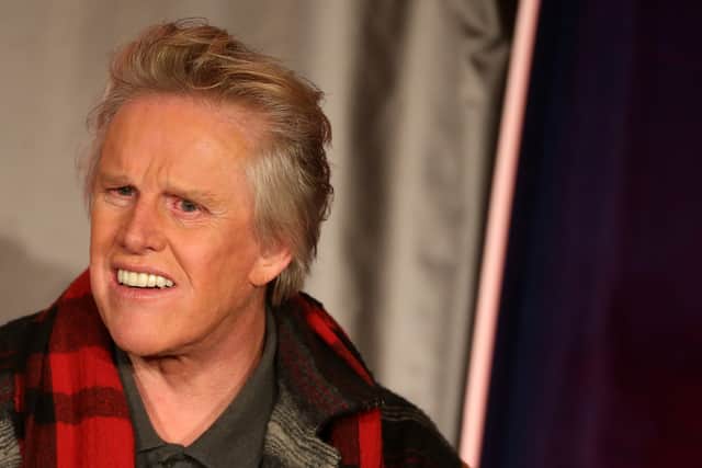 Actor Gary Busey speaks onstage at the "All Star Celebrity Apprentice" breakfast session during the NBCUniversal portion of the 2013 Winter TCA Tour- Day 3 at the Langham Hotel on January 6, 2013 in Pasadena, California.  (Photo by Frederick M. Brown/Getty Images)