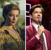 Ali Wong as Amy in BEEF; Gillian Jacobs as Madeline in Transatlantic; John Mulaney performing Baby J (Credit: Netflix)