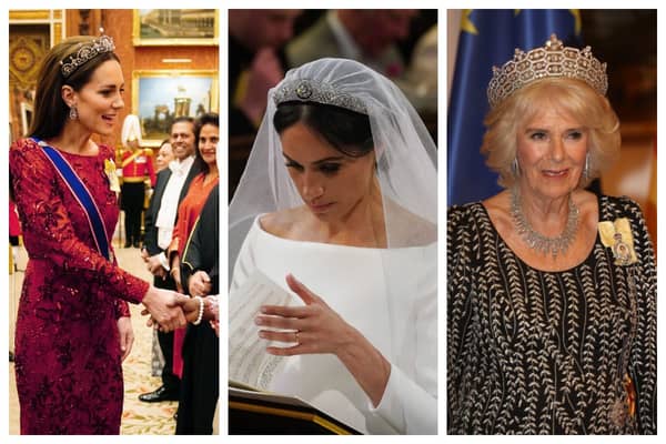 It will be interesting to see which tiaras Kate Middleton and Meghan Markle (if she attends) will wear at the coronation. Photographs by Getty