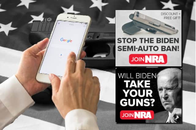 Google has made millions from gun-related ads paid for by the NRA. Image: NationalWorld/Google/NRA Institute for Legislative Action