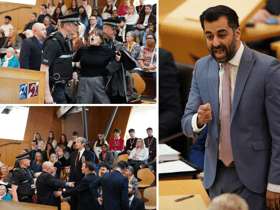 Protesters disrupted Humza Yousaf's first First Minister's Questions session. (Credit: PA)