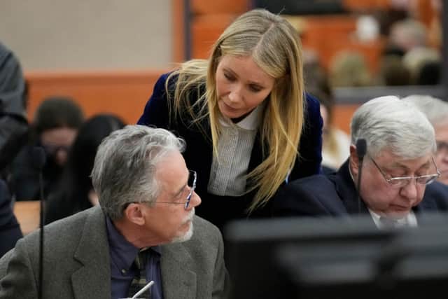 Gwyneth Paltrow speaks with retired optometrist Terry Sanderson after the verdict (Photo: Getty Images)