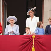 Kate Middleton keeping a watchful eye on Prince George, Princess Charlotte and Prince Louis at the Queen Elizabeth 11 Platinum Jubilee 2022-Trooping of the Colour. Photograph by Getty