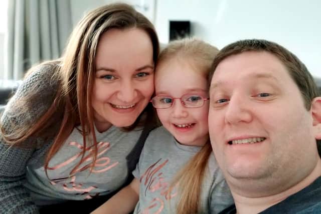 Laura Sims-Thickett, with husband Paul and daughter Lucy (Photo: Paul Sims-Thickett / SWNS)