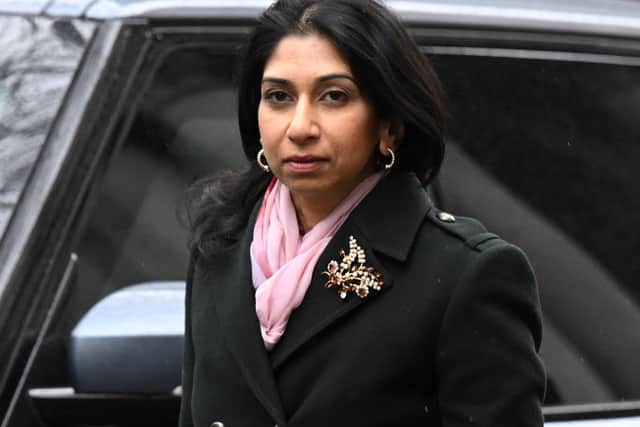 British Home Secretary Suella Braverman arrives for a cabinet meeting at Downing Street on March 28, 2023 in London, England. (Photo by Leon Neal/Getty Images)