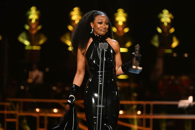 Beverley Knight with the Best Actress in a Supporting Role in a Musical award for “Sylvia” onstage at The Olivier Awards 2023 at the Royal Albert Hall on April 02, 2023 in London, England. (Photo by Jeff Spicer/Getty Images for SOLT)