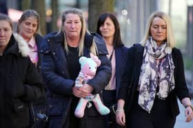 Cheryl Korbel, (centre) mother of nine-year-old Olivia Pratt-Korbel, arriving at Manchester Crown Court for Thomas Cashman's sentencing (Photo: PA)