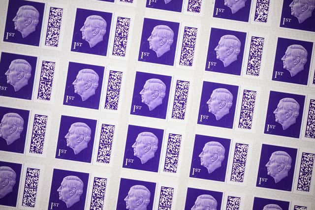 Charles’ portrait will appear on all new stamps with presentation packs on sale. (Photo by Leon Neal/Getty Images) 