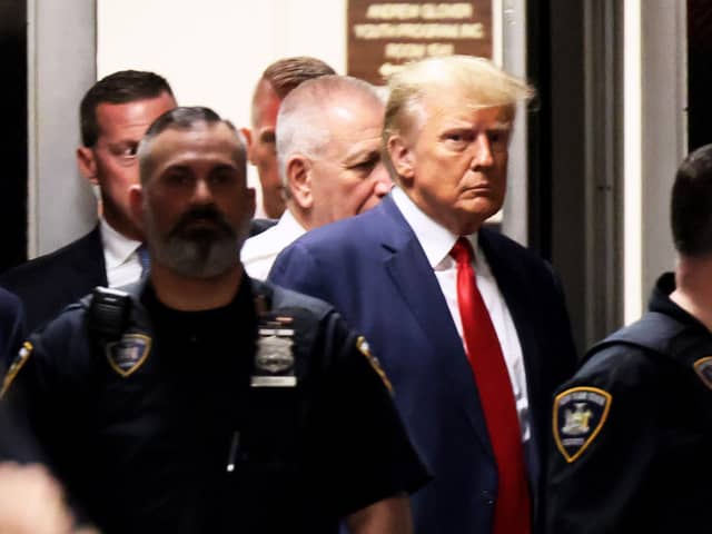 Trump appeared at the courthouse in Lower Manhattan to be read his charges. (Credit: Getty Images)