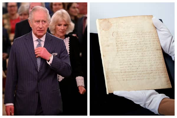'The Declaration of Breda' could fetch beyond £600,000 at Sotheby's The Coronation Sale. King Charles photograph by Getty. 'The Declaration of Breda' photograph, courtesy of Sotheby's. 