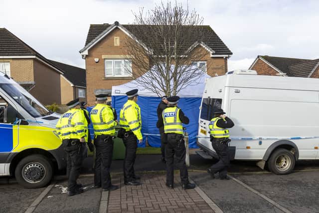 Officers from Police Scotland outside the home of former chief executive of the Scottish National Party (SNP) Peter Murrell, in Uddingston, Glasgow, after he was “released without charge pending further investigation”, after he was arrested on Wednesday as part of a probe into the party’s finances. Picture date: Thursday April 6, 2023. Credit: PA