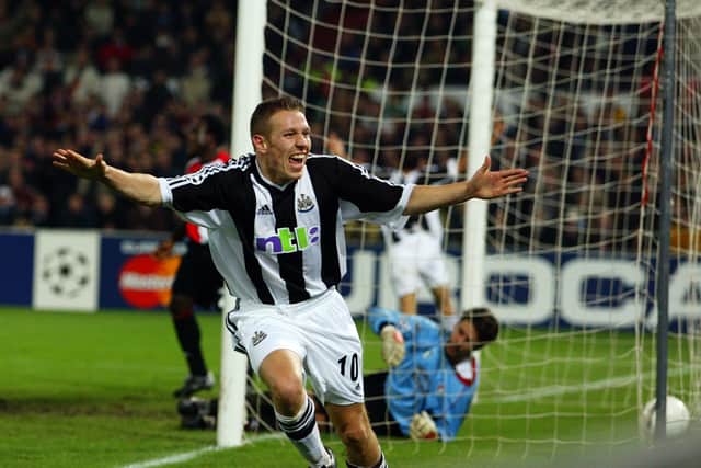 Craig Bellamy of Newcastle United celebrates after scoring the winning goal during the UEFA Champions League First Phase Group E match against Feyenoord. (Getty Images)