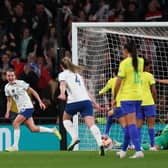 Ella Toone of England celebrates after scoring the team’s first goal during the WomenÂ´s Finalissima 2023.