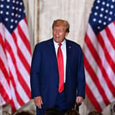 Former US president Donald Trump speaks during a press conference following his court appearance over an alleged 'hush-money' payment, at his Mar-a-Lago estate in Palm Beach, Florida (Image: Getty)