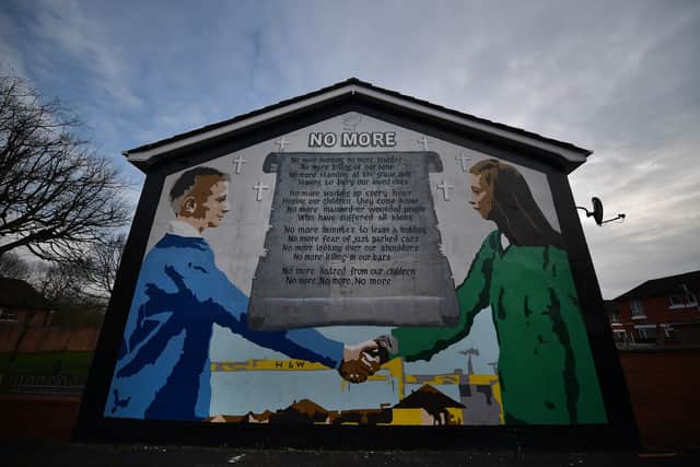  A peace mural is seen in a loyalist area on April 4, 2023 in Belfast, Northern Ireland (Photo: Charles McQuillan/Getty Images)