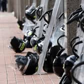 Police riot equipment pictured in Belfast, Northern Ireland during marches commemorating the 1916 Easter Rising in 2016 (Photo: PAUL FAITH/AFP via Getty Images) 