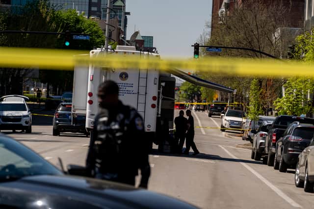 Police tape surrounds the Old National Bank after a gunman opened fire on 10 April 2023 in Louisville, Kentucky (Photo: Michael Swensen/Getty Images)