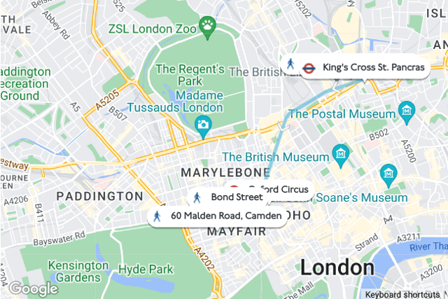The route map from London King's Cross to Grosvenor Square (Credit: Google Maps)