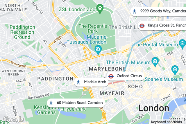 The Google Maps view of the trip from London Kings Cross to Hyde Park (Credit: Google Maps)