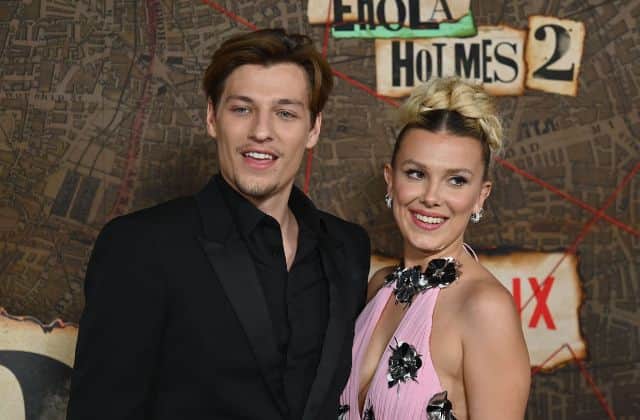 Jake Bongiovi and Millie Bobby Brown attend Netflix's "Enola Holmes 2" World Premiere at The Paris
