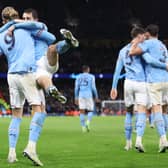 Bernardo Silva and Erling Haaland celebrate Manchester City’s win over Bayern