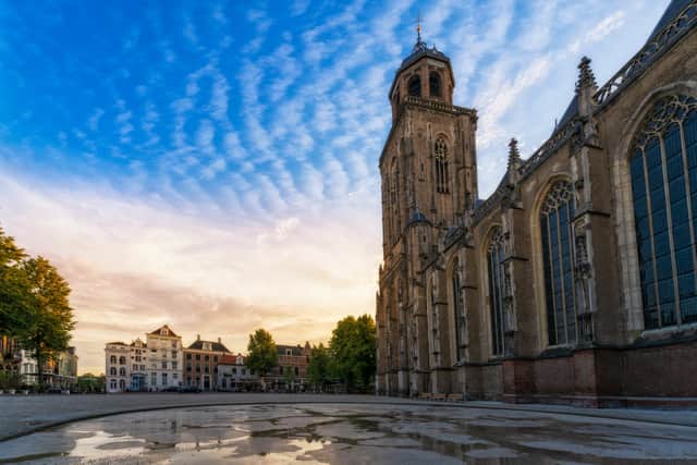  A low angle shot of St Lebuinus protestant church in Deventer, Netherlands, helps to accentuate it's grandeur 