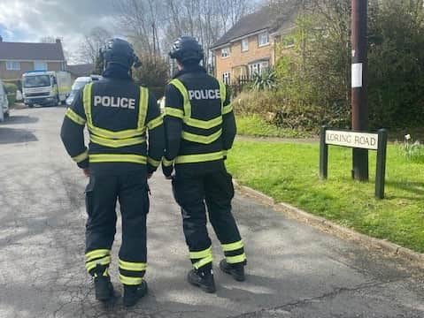 A specialist explosive ordnance disposal (EOD) team has been leading searches at the property in Loring Road, Sharnbrook, Bedfordshire, following the incident at around 7.40pm on Monday. Credit: Beds Police