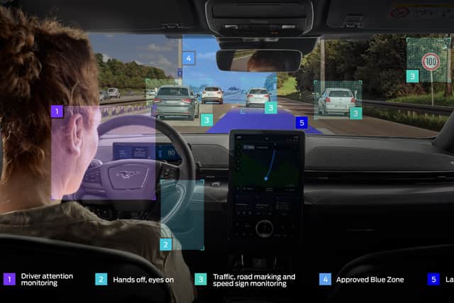 The BlueCruise system uses cameras and radar to monitor the car’s surroundings (Image: Ford)
