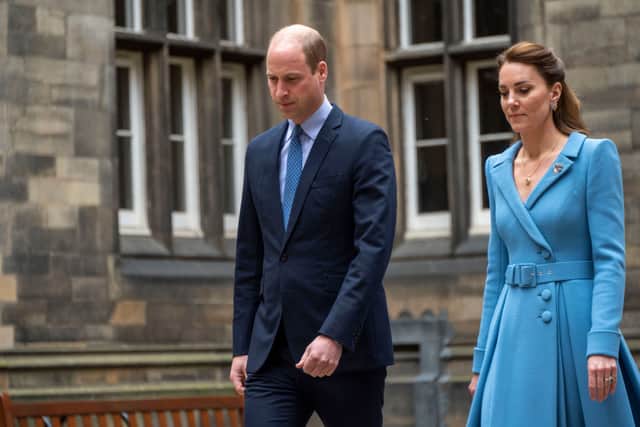 Kate looked elegant in a blue Catherine Walker coat dress in 2021. Photo by Andrew O'Brien-WPA Pool/Getty Images)