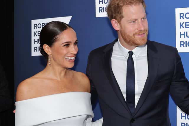 NEW YORK, NEW YORK - DECEMBER 06  Meghan, Duchess of Sussex and Prince Harry, Duke of Sussex attend the 2022 Robert F. Kennedy Human Rights Ripple of Hope Gala at New York Hilton on December 06, 2022 in New York City. (Photo by Mike Coppola/Getty Images forÂ 2022 Robert F. Kennedy Human Rights Ripple of Hope Gala)