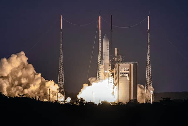 An Ariane 5 rocket takes off from Kourou in 2022