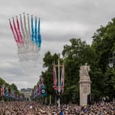 Red Arrows perform flypast over The Mall in London. Picture: Ministry of Defence via Getty Images