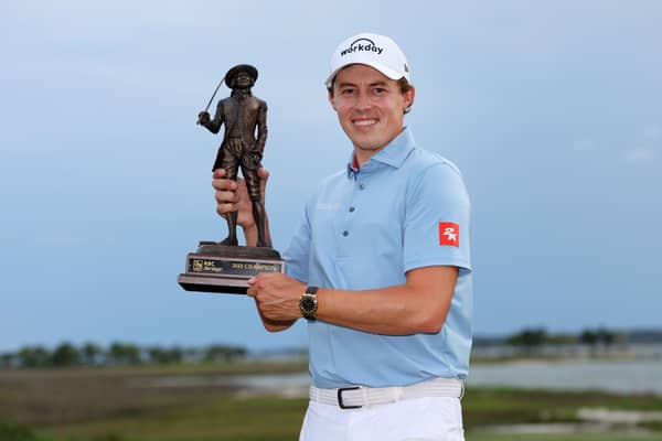 Matt Fitzpatrick  poses with the trophy after winning the RBC Heritage. (Getty Images)
