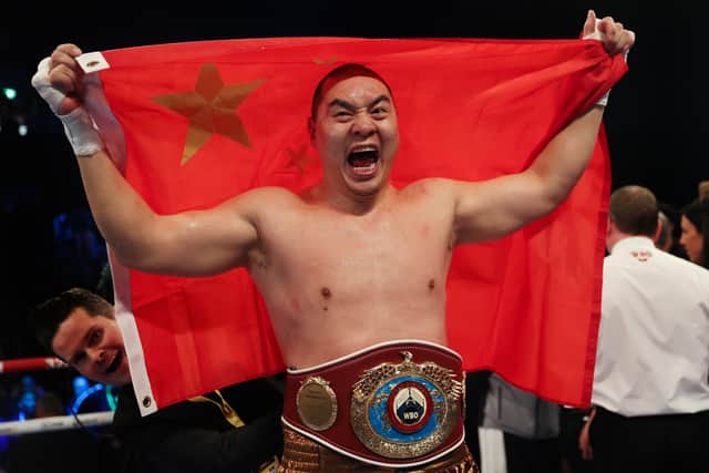 Zhilei Zhang celebrates victory against Joe Joyce. (Getty Images)