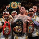 Andy Ruiz celebrates after knocking down England’s Anthony Joshua. (Getty Images)