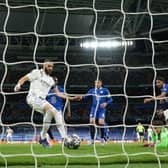 Karim Benzema scores Real Madrid’s first goal against Chelsea