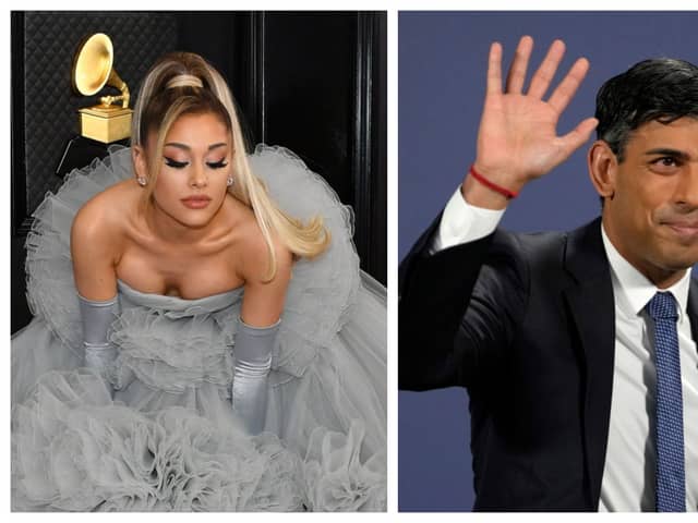 Ariana Grande and Rishi Sunak make the list for PeopleWorld's 'hot' and 'not' list today. Photographs by Getty