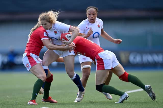 England’s Abby Dow was one of nine try scorers against Wales